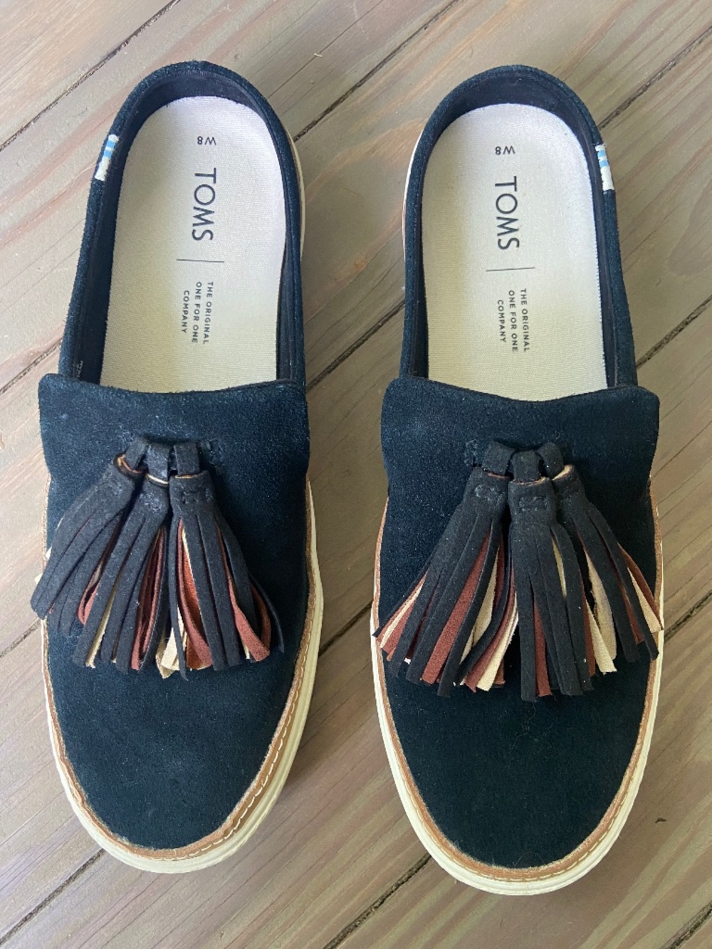 Toms Sunrise Tassel Suede Slip On Sneaker Mules Black Size 8